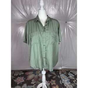 Terra & Sky 2X Green Lyocell Utility Button Down Shirt Short Sleeve Plus Size